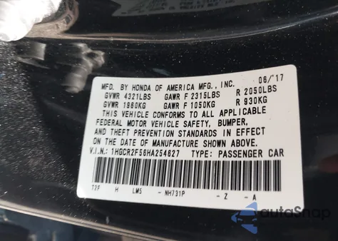 2017 Honda Accord Sport из США, поврежденный, VIN 1HGCR2F56HA254627